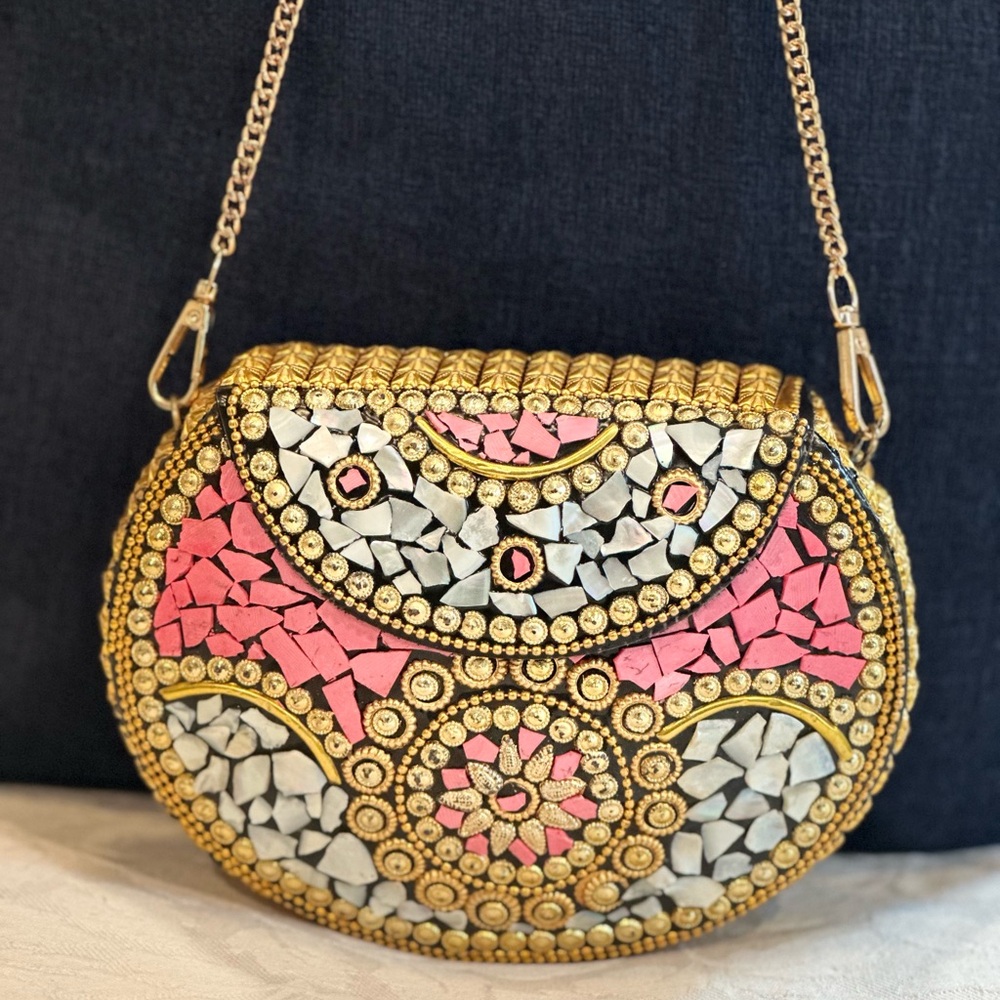 Ramla Purse 👛 Gold and Pink Mosaic Women Bag